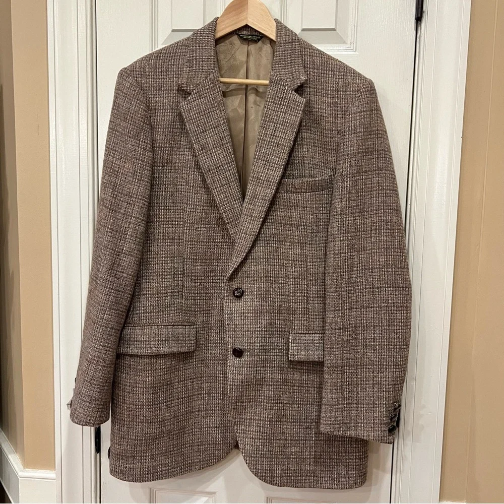 Vintage HARRIS TWEED Brown Tan Sport Coat Men’s 42R Traditional Country Tweed